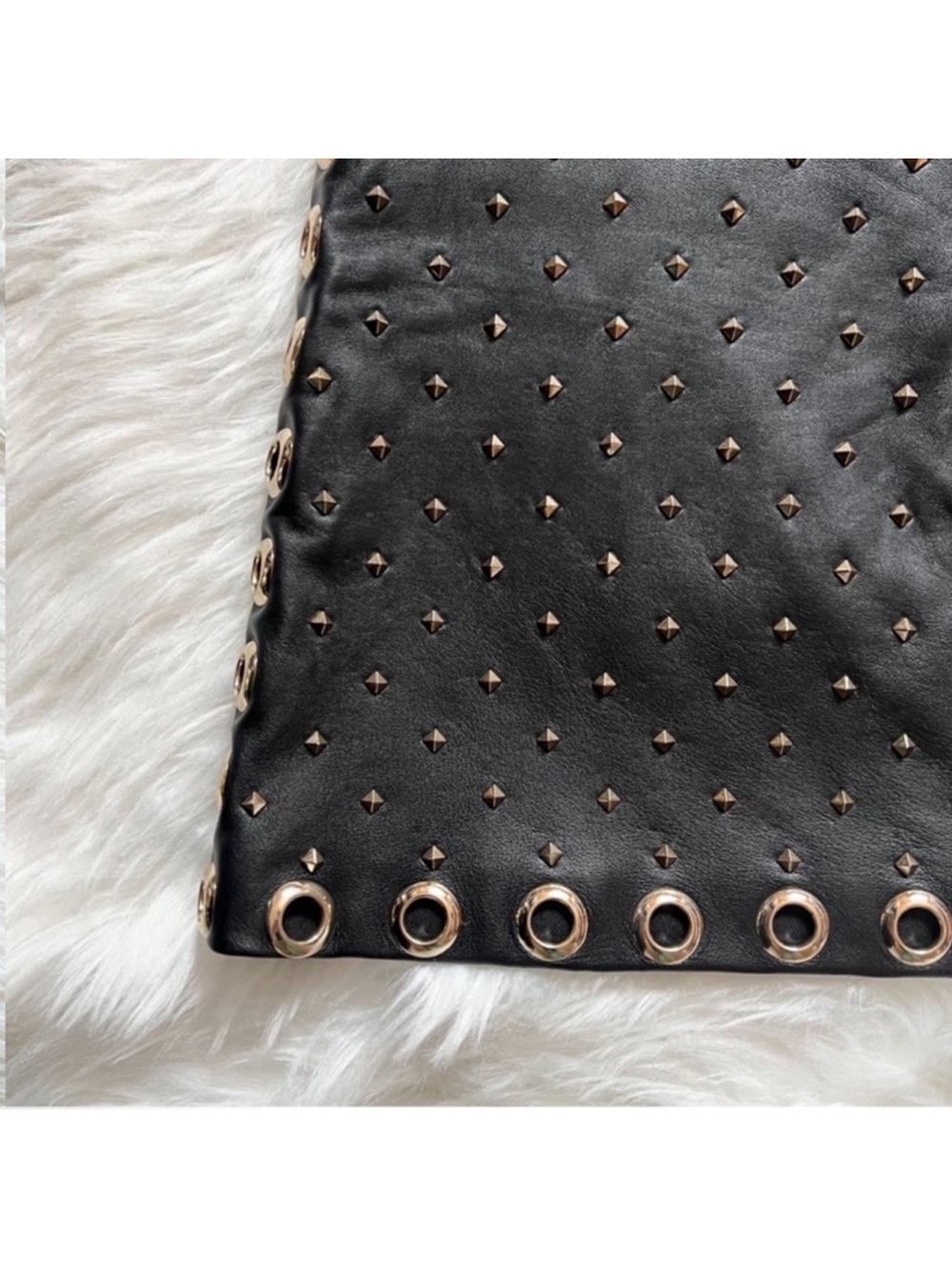 New! ALICE + OLIVIA Embellished Studded Lamb Leather Mini Skirt in Black - Picture 8 of 9